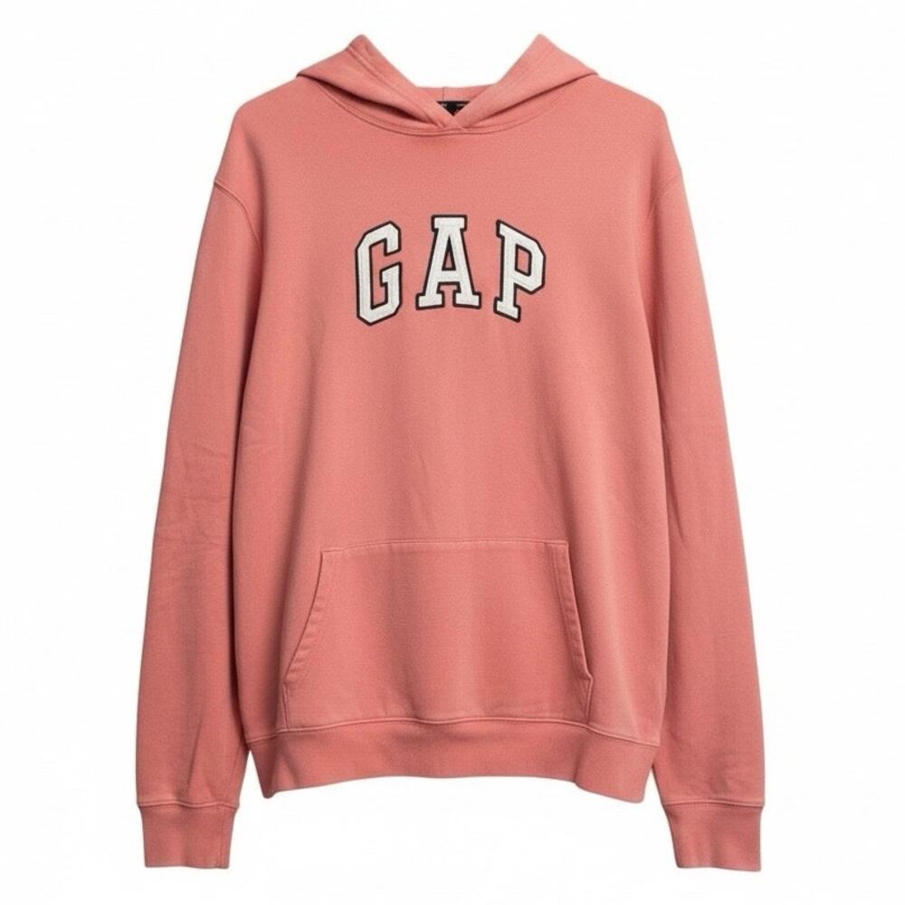 Vintage GAP Stretch Hoodie XL Coral Pink Logo Sweatshirt Retro Athleisure - Picture 2 of 12